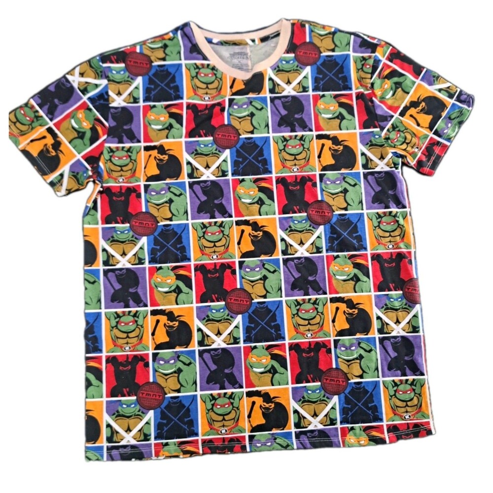 TMNT Teenage Mutant Ninja Turtles T-Shirt Men’s XL All Over Checkered Portrait